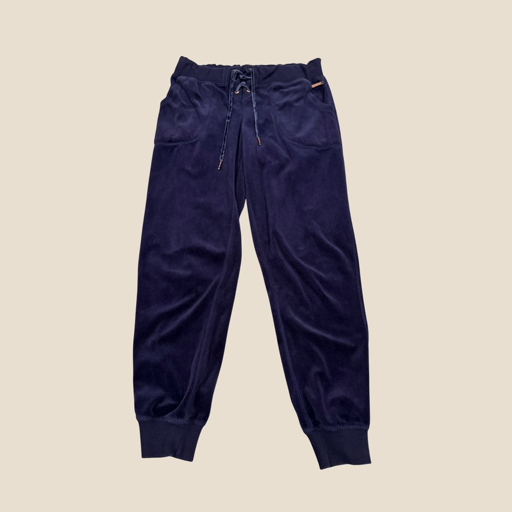 Betsey Johnson Performance Navy Blue Velour Joggers Lace Up Waist Small